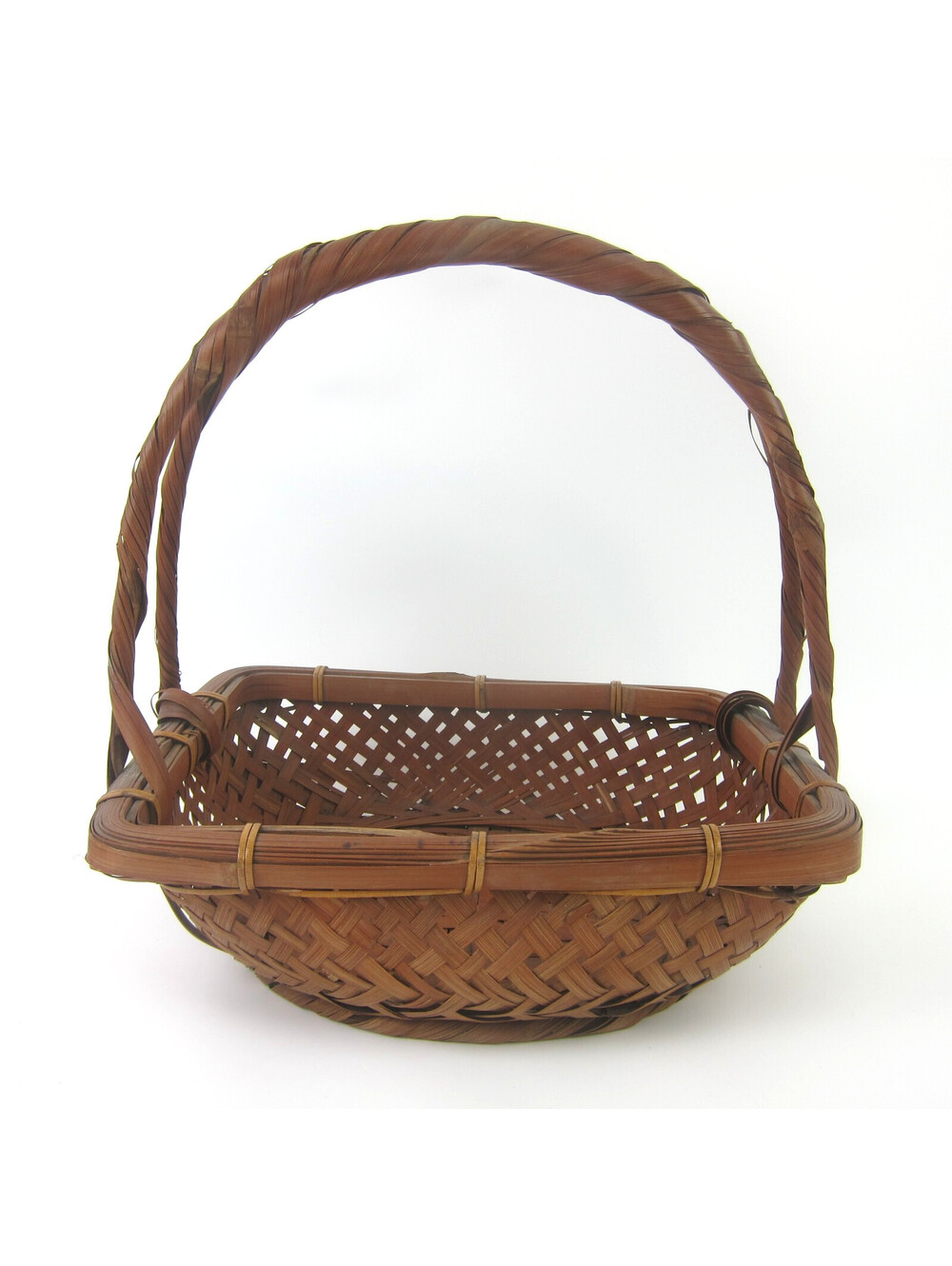 Japanese Ikebana Woven Bamboo Flower Basket 10x7 Rectangle Handle Vintage 1930s
